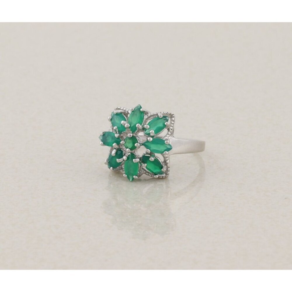 Sterling Silver Natural Green Onyx Flower Ring Size 7 3/4 - Picture 5 of 8